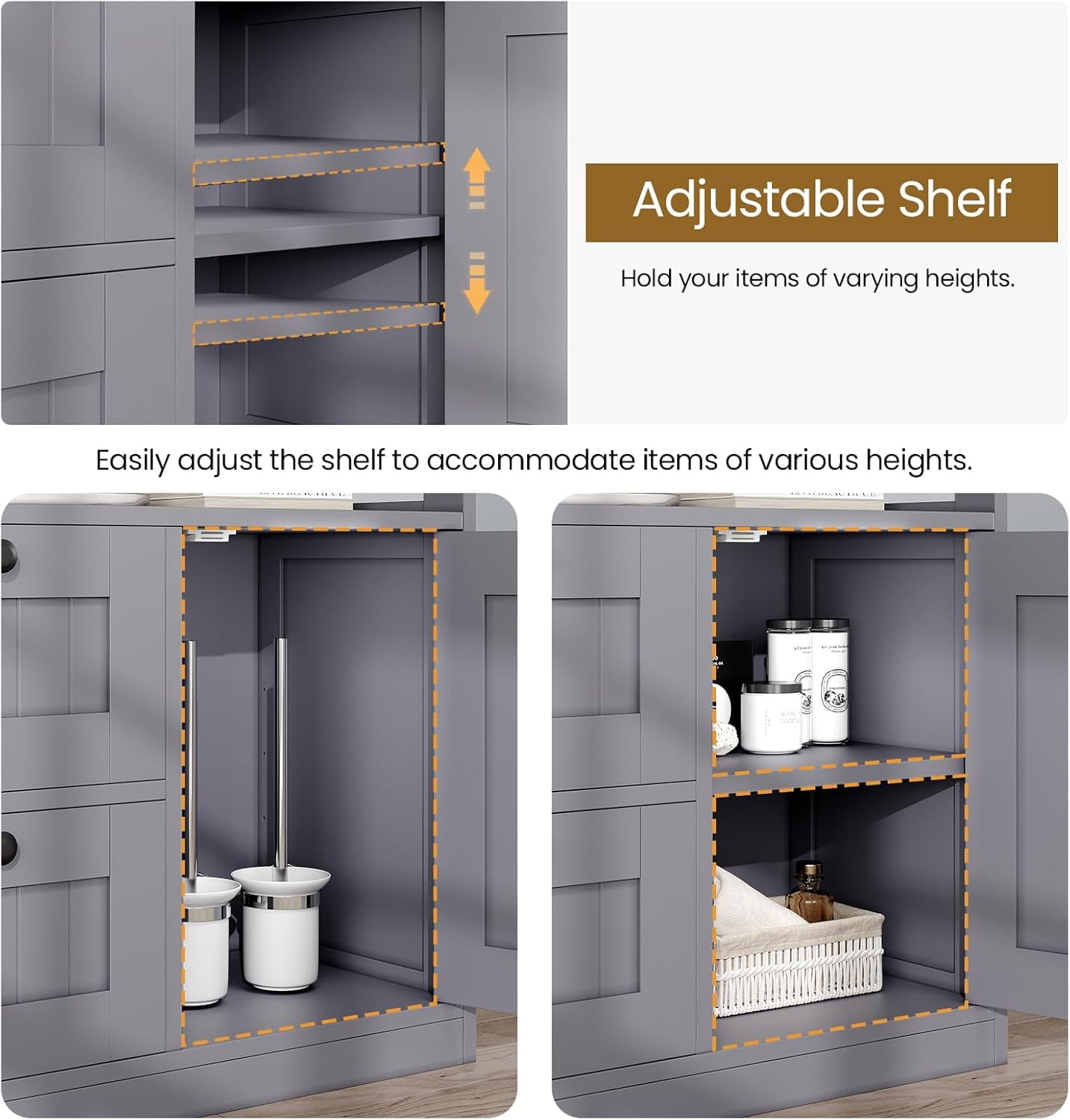 Bathroom Cabinet, Modern Bathroom Floor Storage Cabinet Organizer with 1 Door and 3 Drawers, Freestanding Cupboard for Kitchen/Living Room Use