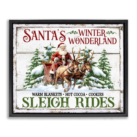 Stupell Industries Farmhouse Winter Wonderland Sleigh Rides Black Floating Frame Canvas Art, 21 x 17, by Creatif Belle