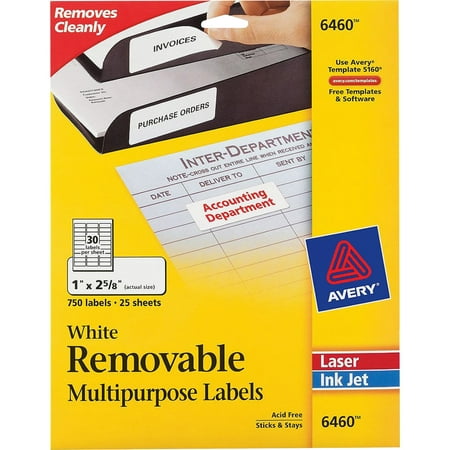 Avery Removable Multi-Purpose ID Labels, 1 x 2.63 in., White, 750 Count (6460)