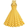 thumbnail image 4 of Elainilye Fashion Womens Casual Dresses Court Contrast High Collar Polka Dotted Large Dress Formal Dress,Yellow, 4 of 7