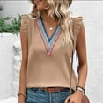 thumbnail image 2 of Diufon Sleeveless Tops for Women Ruffle Sleeve V Neck Lace Trim Tunics Casual Solid Color T Shirts, 2 of 7