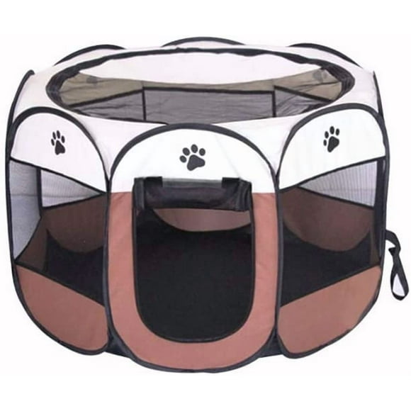 Portable Pet Fence, Foldable Dog Playpen, Pet Sports Fence, Tent, Kennel, Playground for Puppies, Yorkshire Terriers, Cats, Rabbits, Indoor, Outdoor, Travel, Camping (Small, Brown - Beige)