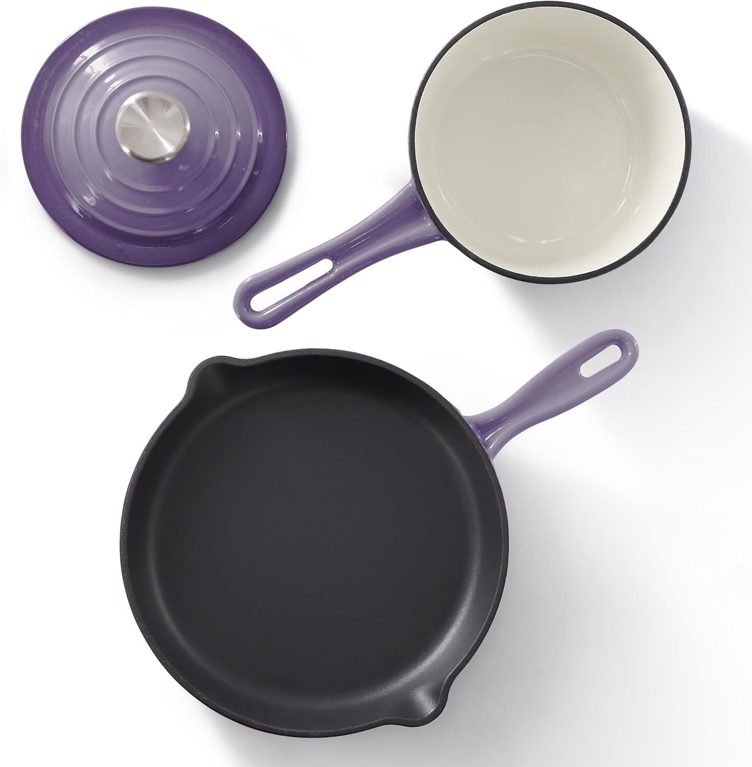 7 Piece Enameled Cast Iron Cookware Set, Purple