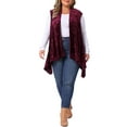 thumbnail image 2 of Agnes Orinda Women's Plus Size Cardigan Jacquard Velvet Sleeveless Asymmetric Hem Open Front Casual Lightweight Vests 3X Burgundy, 2 of 5