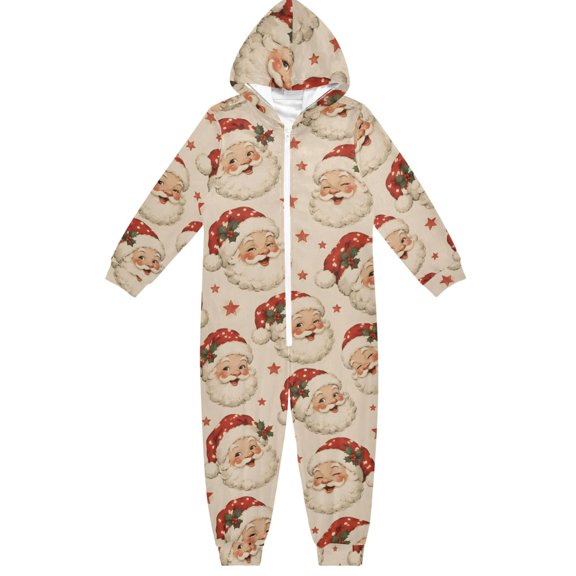 Xmas Santa Claus Boys & Girls Hooded One-Piece Pajamas Warm Crystal velvet Hooded Long Sleeve Loungewear Jumpsuit Unisex
