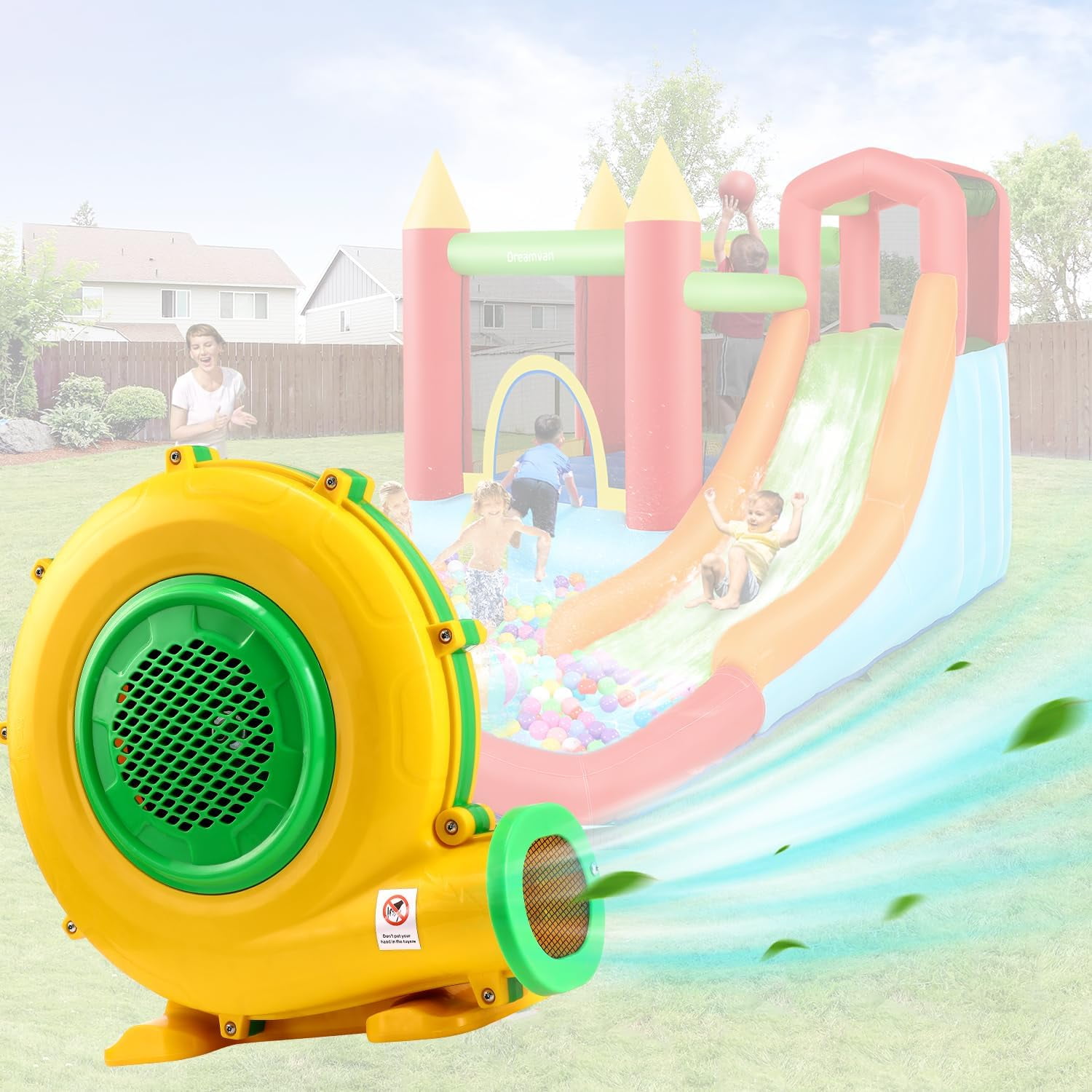 Veeboto Air Blower Pump Fan 550 Watts, Inflatable Bounce House Blower, Strong Wind Power, Good Heat Dissipation Performance, Suitable for Bouncy Castles, Water Slides, Arches, and Inflatable Toys