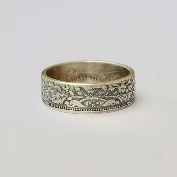 Handmade Coin Rings With Edelweiss Pattern Silver Plated Unisex Retro Geometric Jewelry Elegant Vintage Finish