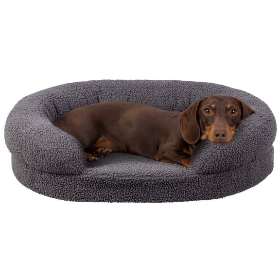 PETMAKER 28” Oval Orthopedic Dog Bed for Small Dogs, Pet Bed with Supportive Bolster, Gray