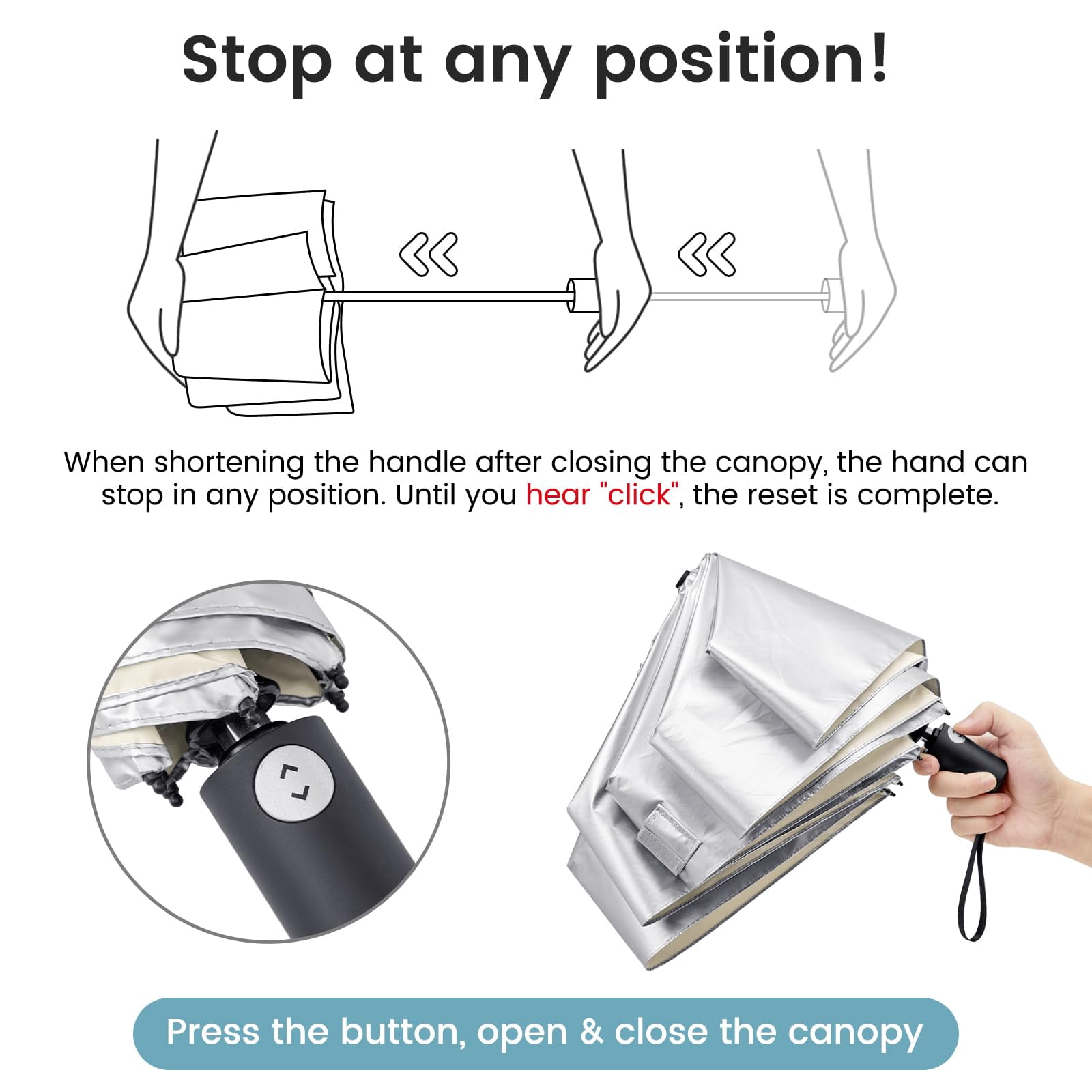 G4Free Travel Umbrella Ultralight UPF 50+ UV Protection Compact Sun Umbrella, Double Canopy Super Slim Small Portable Automatic Anti-bounce Close