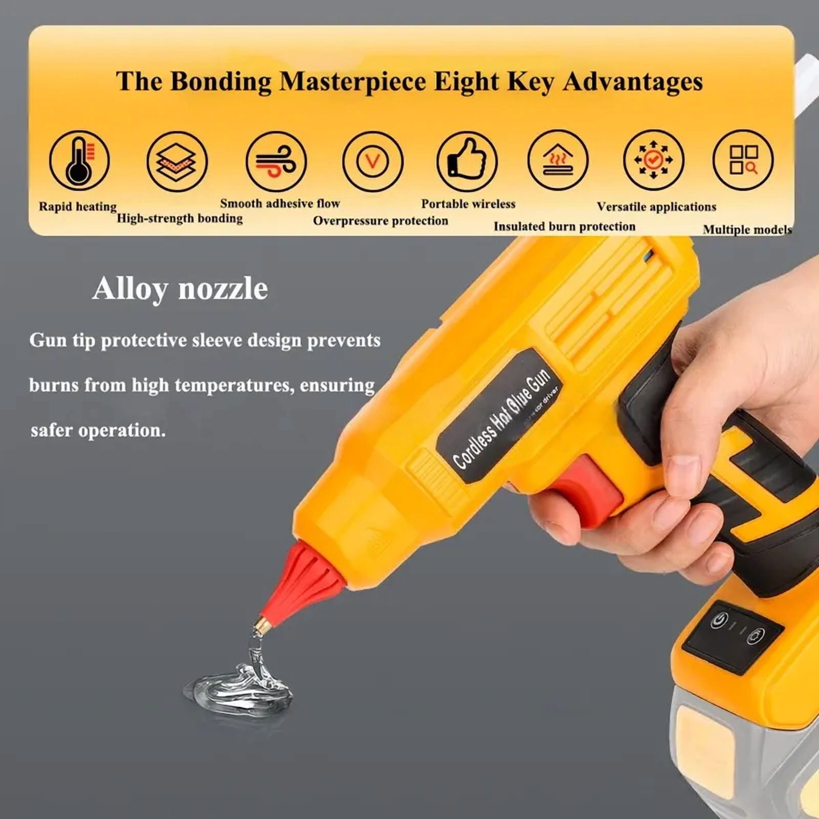 Cordless Hot Glue Gun for Mil-wau-kee 18V Max Lithium-ion Battery,  Quick Preheat Hot Melt Glue Gun with 10 Pcs Glue Sticks for Arts/Crafts/Diy/Repairs(Tool Only)