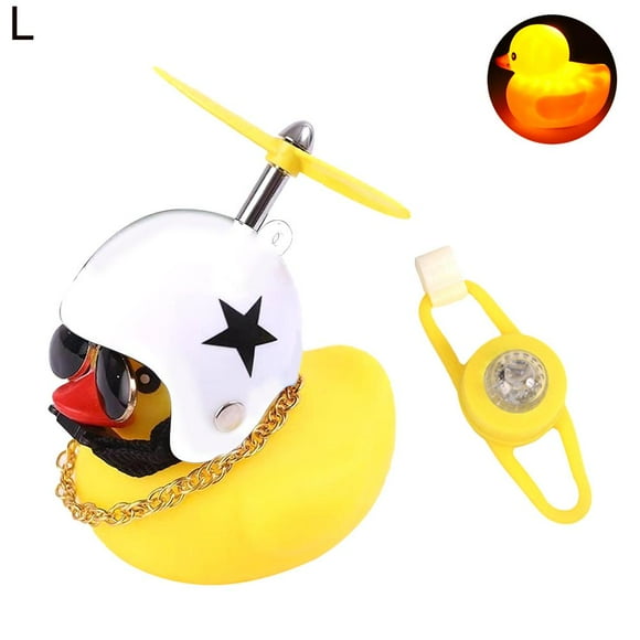 Five-pointed star (L) vibration light + fixing belt - bicycle style little yellow duck car ornaments, car Douyin same social network celebrity helmet, motorcycle outer wind-breaking duck c