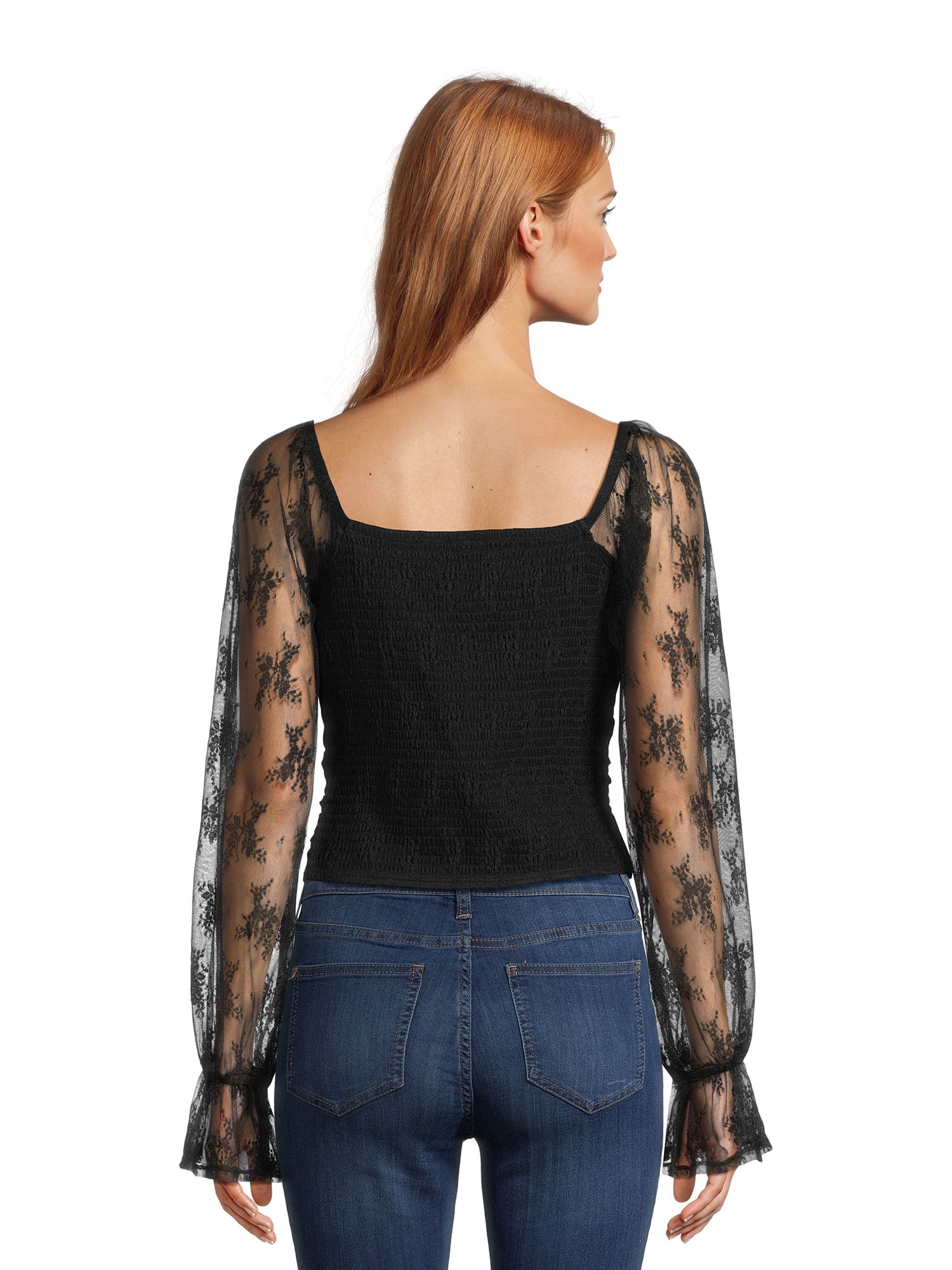 Self Esteem Juniors Shirred Bodice Crop Top with Blouson Sleeves