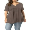 thumbnail image 1 of CHOK Tuniques à Boutons Henley à Col en V pour Femmes Grande Taille, Hauts Décontractés à Manches Courtes, Chemisiers, 1 of 7