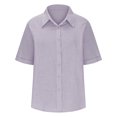 thumbnail image 4 of Frostluinai Linen Shirts for Women Button Down Shirts Lapel Collar Short Sleeve Tshirts Solid Casual Dressy Blouses Irregular Hem Tops Gifts, 4 of 7