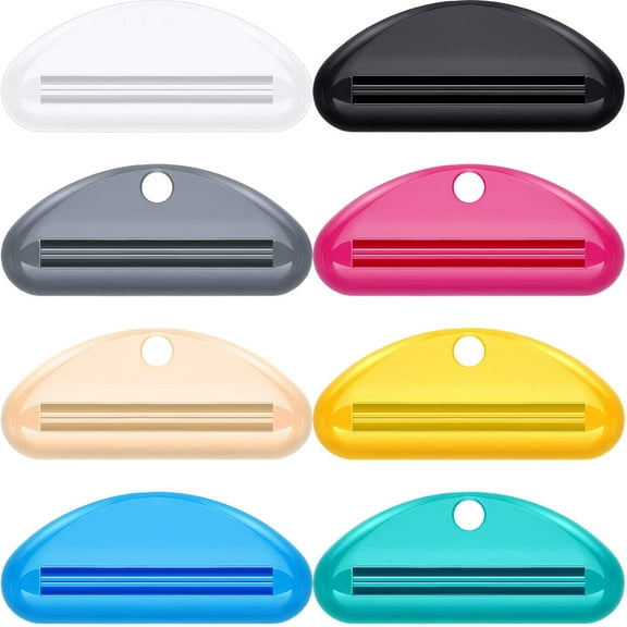 8 Pieces Toothpaste Tube Squeezer Dispenser Toothpaste Rollers Clips for Bathroom (Beige, Gray, Black, Rose Red, Green, Yellow, White, Blue)