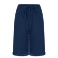 thumbnail image 5 of Fsgntruao Bermuda Shorts for Women Elastic Waist Knee Length Casual Loose Drawstring Capri Pants with Pockets Wide Leg Summer Shorts, 5 of 6