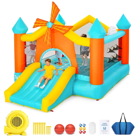 Toiyjofe Bounce House for Big Kids 5-12 with Slide, Basketball Hoops, Target & Hopscotch, Inflatable Bouncer with Blower for Outdoor Birthday Party