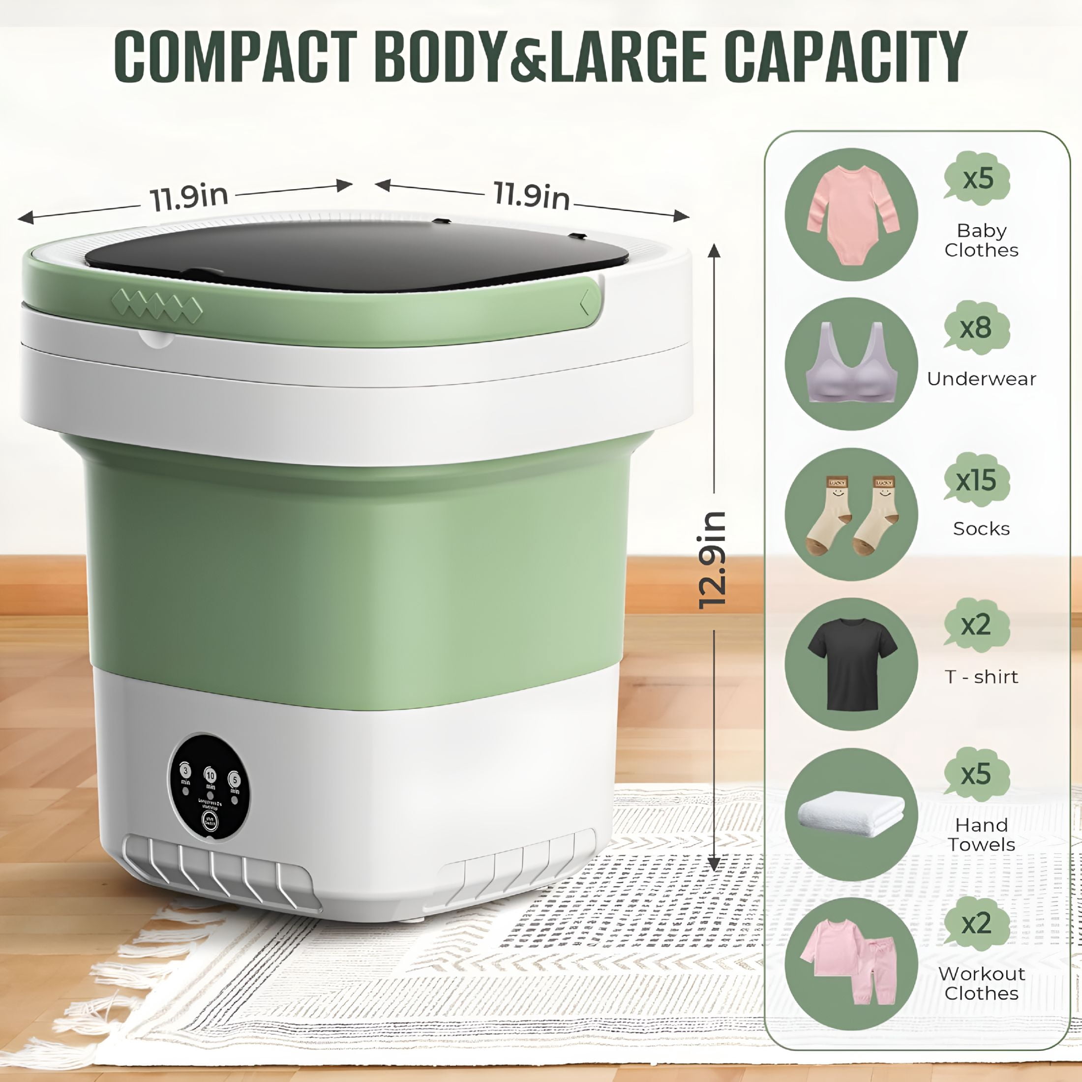 HIBIBUD 2026 New Portable Washing Machine,16L Foldable & Lightweight,3 Cleaning Modes,Compact Laundry,No Installation & Easy to Use for Travel,Rv,Small Apartment & Dorm Room