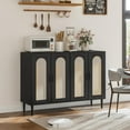 thumbnail image 3 of Home Rattan Sideboard Buffet Cabinet, 4 Doors Accent Storage Cabinet, Console Table Coffee Bar with Power Outlet, Adjustable Shelves for Kitchen, Dining Room, Hallway, Living Room, 3 of 8