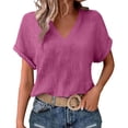 thumbnail image 2 of TAGOLD Womens Short Sleeve V-Neck Blouses & Shirts Solid Color V Neck Double Layer Crinkle Short Sleeve Loose Top, 2 of 5