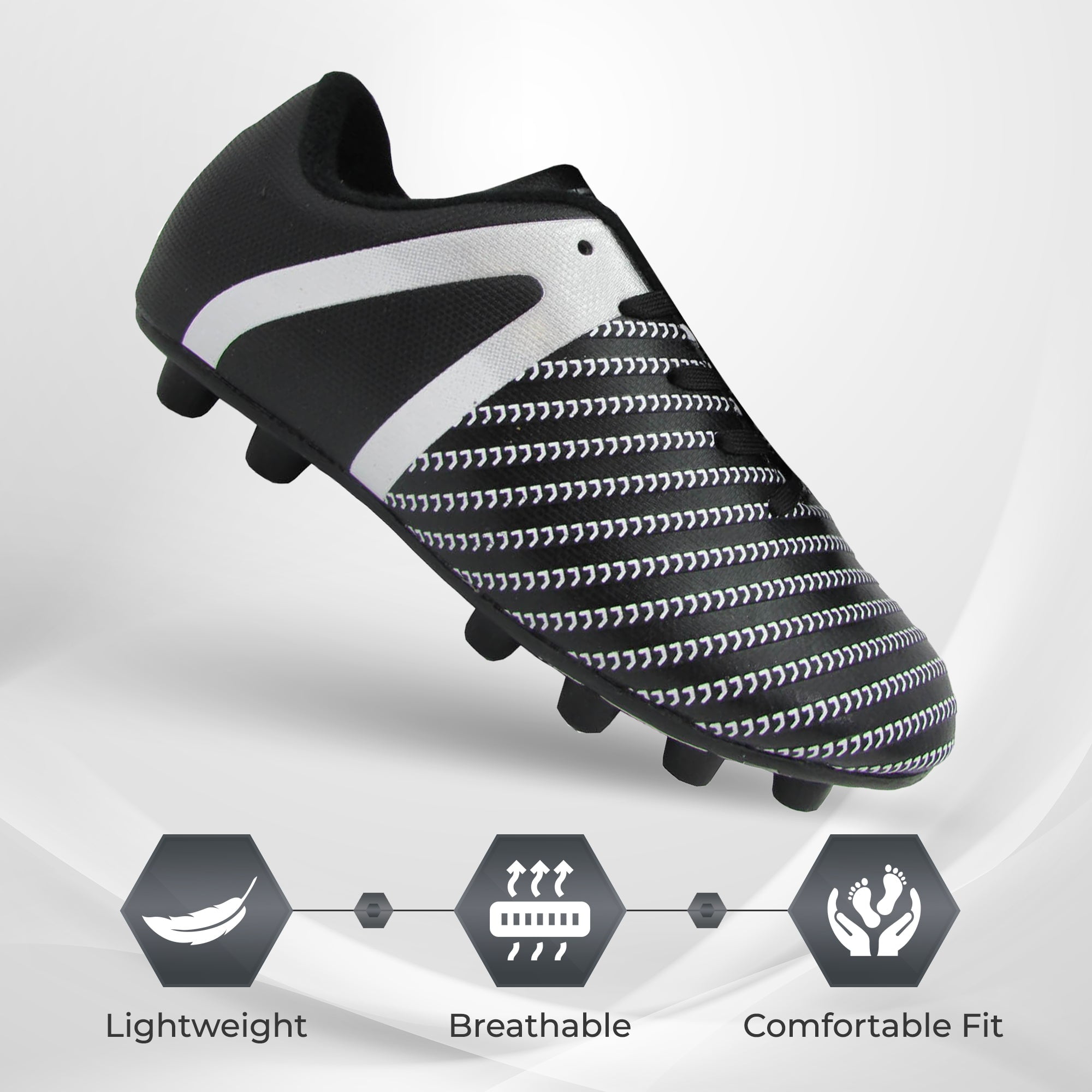 Vizari USA Impact Firm Ground Soccer Cleats for Kids – Comfortable, Lightweight, and Durable Shoes for Toddlers, Little Kids, and Big Kids - Black/White, 3.5