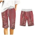 thumbnail image 2 of Aueoeo Womens Drawstring Shorts Summer Flower Printed Elastic Waist Shorts Casual Lightweight Shorts with Pockets, 2 of 4