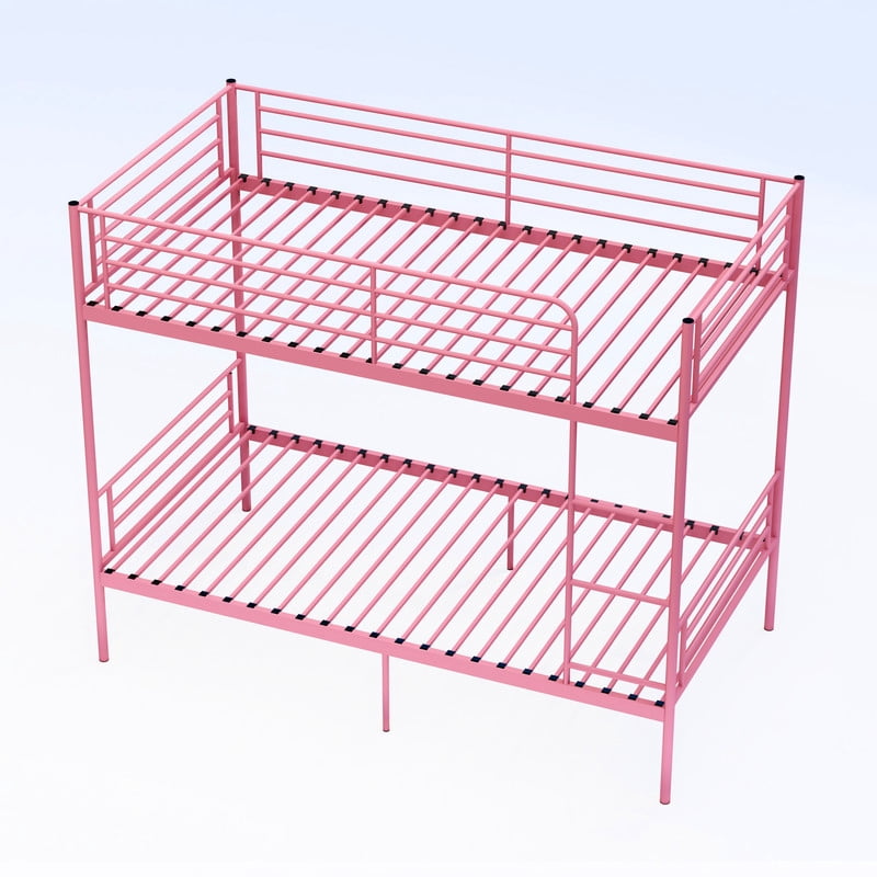 Twin Over Twin Metal Bunk Bed with Ladder, High Guardrails, Under-bed Storage, Noise-Free Design, Convertible to 2 Twin Beds