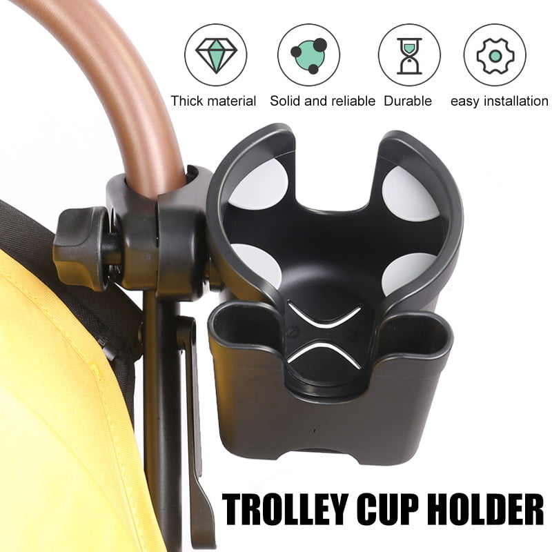 A/B Stroller Cup Holder 360 Degrees Rotation Universal Cup Holder 2 in 1 Bottle Holder for Buggy Pushchair Wheelchair Bike