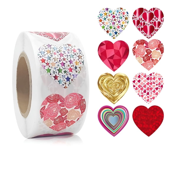 CCOCC 500pcs/roll Glitter Valentines Heart Stickers,1 Inch Heart Shaped Stickers,Love Labels For Valentines Day,Mothers' Day,Wedding,Decorations For Gift Wraps,Teachers Easter Gift - Winter,New Year
