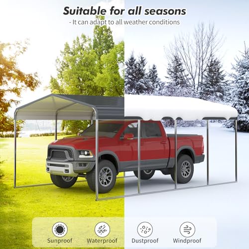 10X15FT Heavy Duty Carport,Carport with Galvanized Steel Roof and Frame,Upgraded Extra Large Metal Garage for Pickup, Car, Boatand Tractors,Trucks, and Tractors