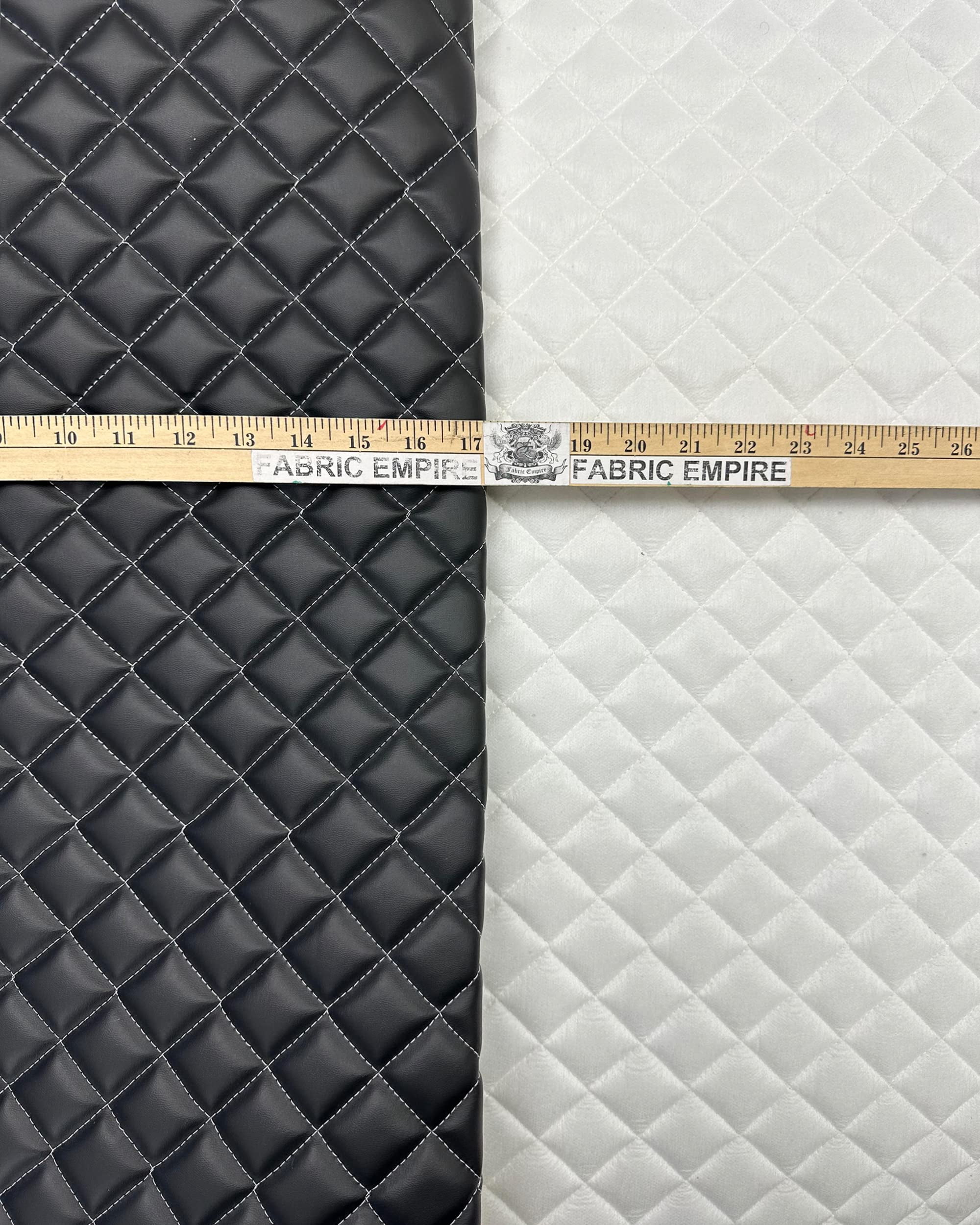 Quilted Padded Vinyl Fabric w 3/8" Foam Backing Smooth Grain Texture 2"x2" Diamond Upholstery /52" Wide/Sold by The Yard - Bar Stool, Restaurant Booth, Wall Panel, Wainscoting (Black, White Thread)