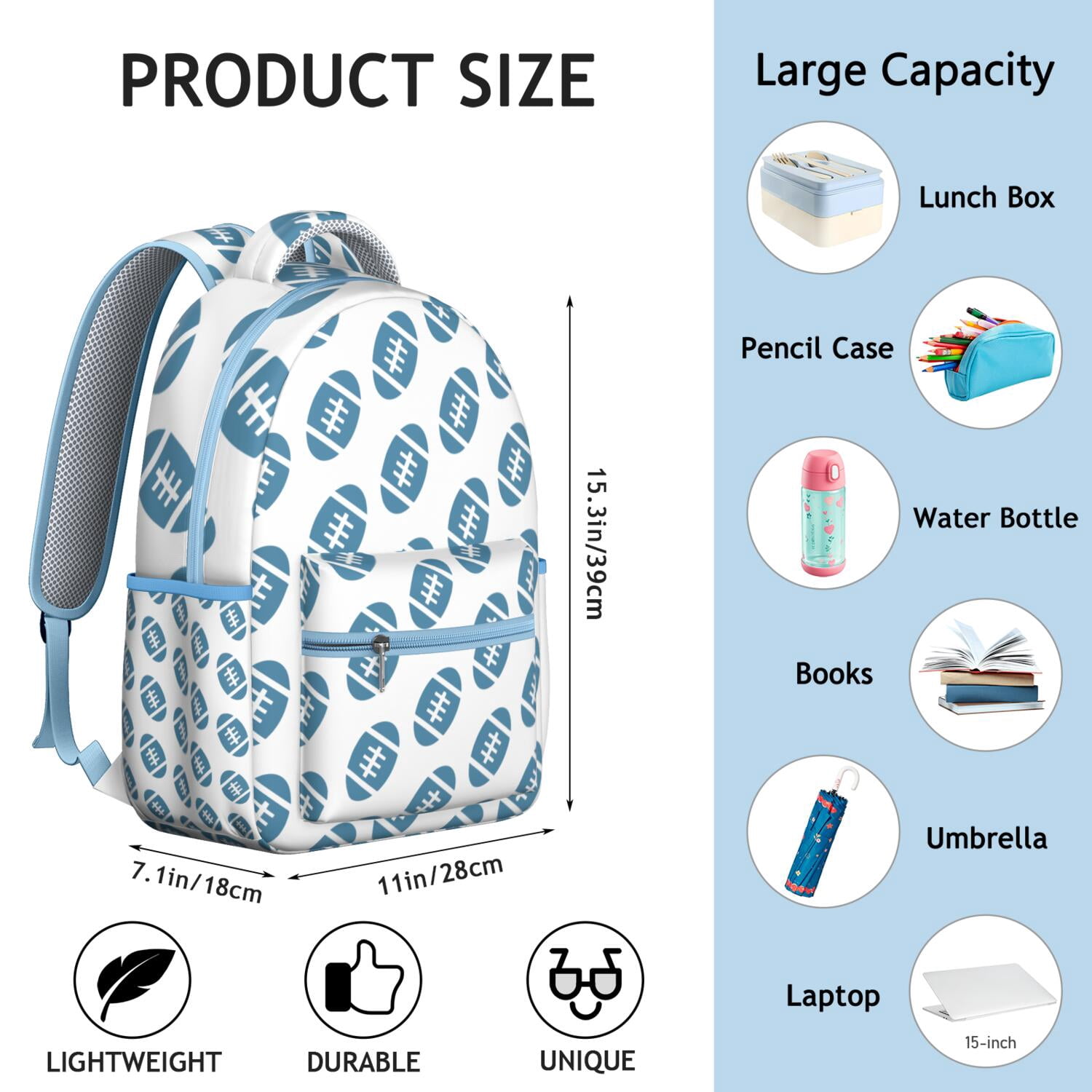 Durable Waterproof Bookbag for Teens - Lightweight Backpack with Padded Straps for Baseball & Soccer