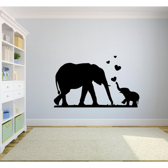 Cute Elephant Love Hearts Elephants Silhouette Wall Sticker Art Decal for Girls Boys Kids Room Bedroom Nursery Kindergarten House Fun Home Decor Stickers Wall Art Vinyl Decoration Size (8x10 inch)