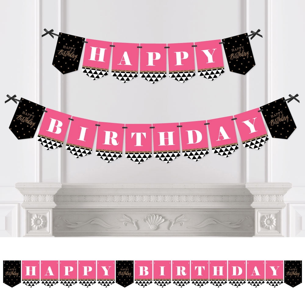Text Any Age Birthday White And Black Personalised Birthday Party Bunting Banner 