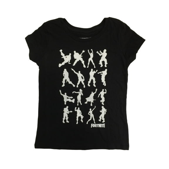 Girls Fortnite Celebration Dance Moves The Floss Black Short Sleeve Shirt L10-12