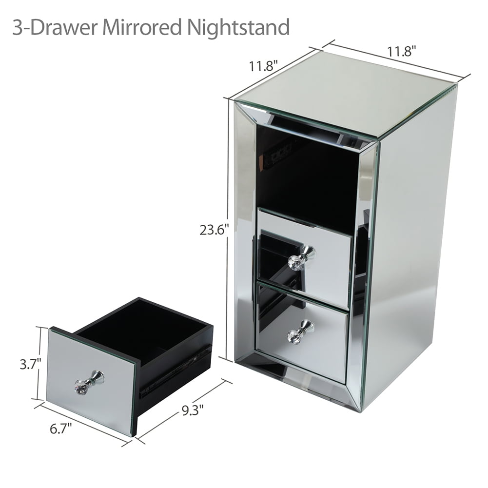 Kepooman Wood Leg Accent Table for Indoor Outdoor, Silver Mirrored Side Table for College Dorm with 3 Drawer, Modern Design Night Stand for Hallway Kepooman Wood Leg Accent Table for Indoor Outdoor, Silver Mirrored Side Table for College Dorm with 3 Drawer, Modern Design Night Stand for Hallway
