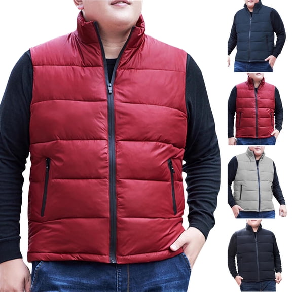 Chaleco Para Hombre Dqueduo Men's Stand Collar Pocket Zip Sleeveless Padded Jacket – Lightweight Waistcoat Wine XXXXXL