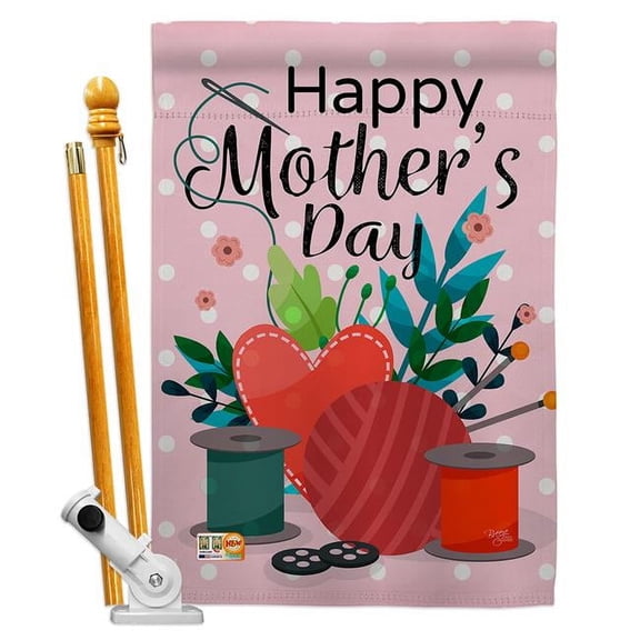 Breeze Decor BD-MD-HS-115136-IP-BO-D-US18-BD 28 x 40 in. Happy Sweet Mothers Day Summer Impressions Decorative Vertical Double Sided House Flag Set with Pole Bracket Hardware