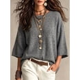 thumbnail image 3 of Casual Loose Round Neck 3/4 Sleeve Knit Basic Batwing Sleeve Design Women's Spring/Autumn Knit Top, 3 of 7