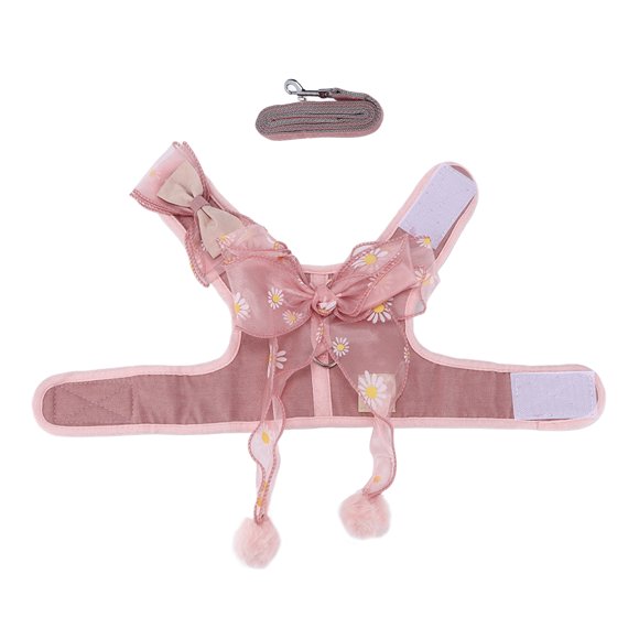 Conjunto de arnés y correa para gato, chaleco con lazo de hada transpirable, cuerda para gato para caminar al aire libre, rosa de hadas S