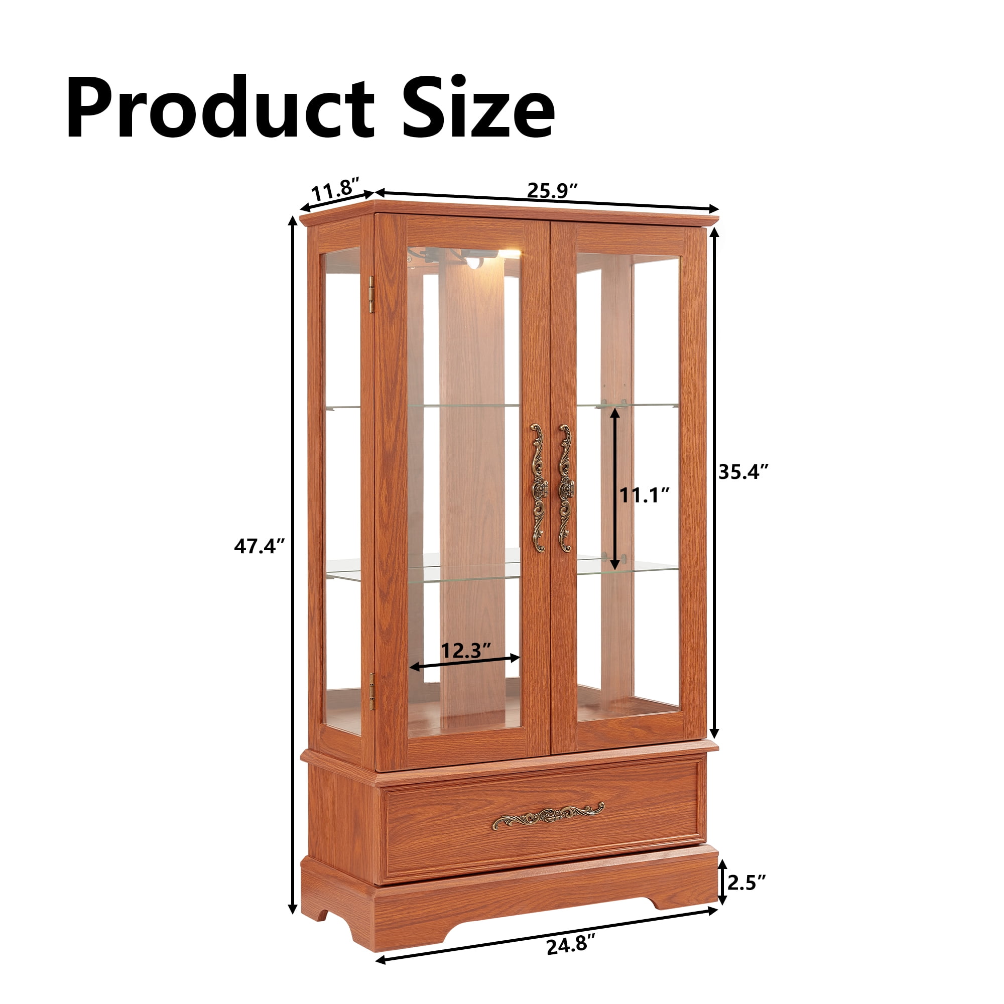 HIUU Glass Display Cabinet with Lights,Small Curio Cabinet with Glass Doors,China Cabinets,Lighted Curio Cabinets,Vitrinas Para Colecciones(Oak)