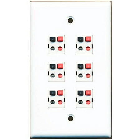 RiteAV 6 Port Speaker Jack Single Gang Wall Plate for Home Theater - White