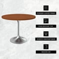 thumbnail image 3 of LeisureMod Verve 36" Round Dining Table, Mid-Century Modern MDF Top Dining Table with Silver Stainless Steel Pedestal Table Base for Kitchen and Dining Room, Cognac Brown, 3 of 10