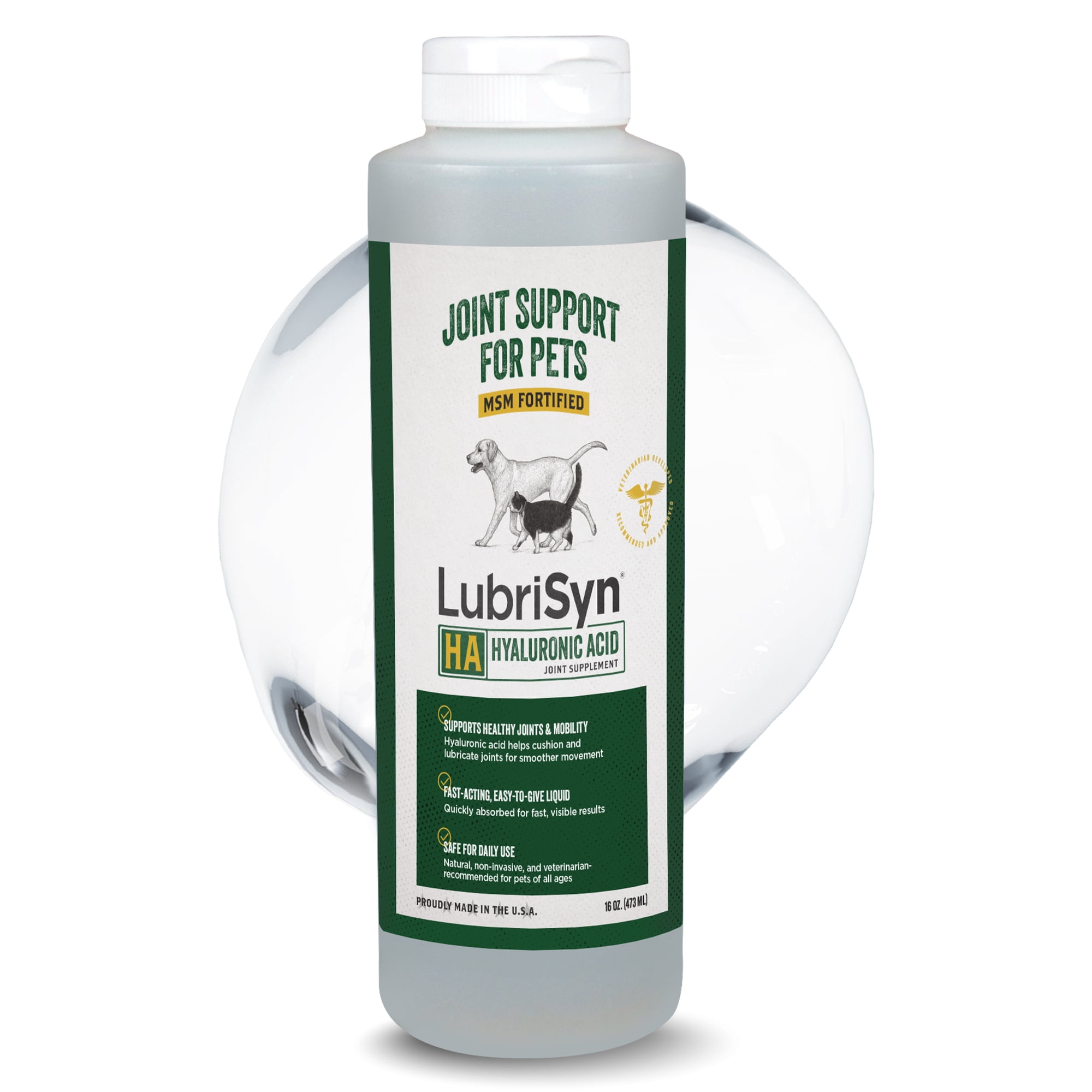 LubriSynHA Hyaluronic Acid Hip & Joint Supplement Plus MSM for Dogs & Cats, Vet-Developed Oral Liquid, 16 oz