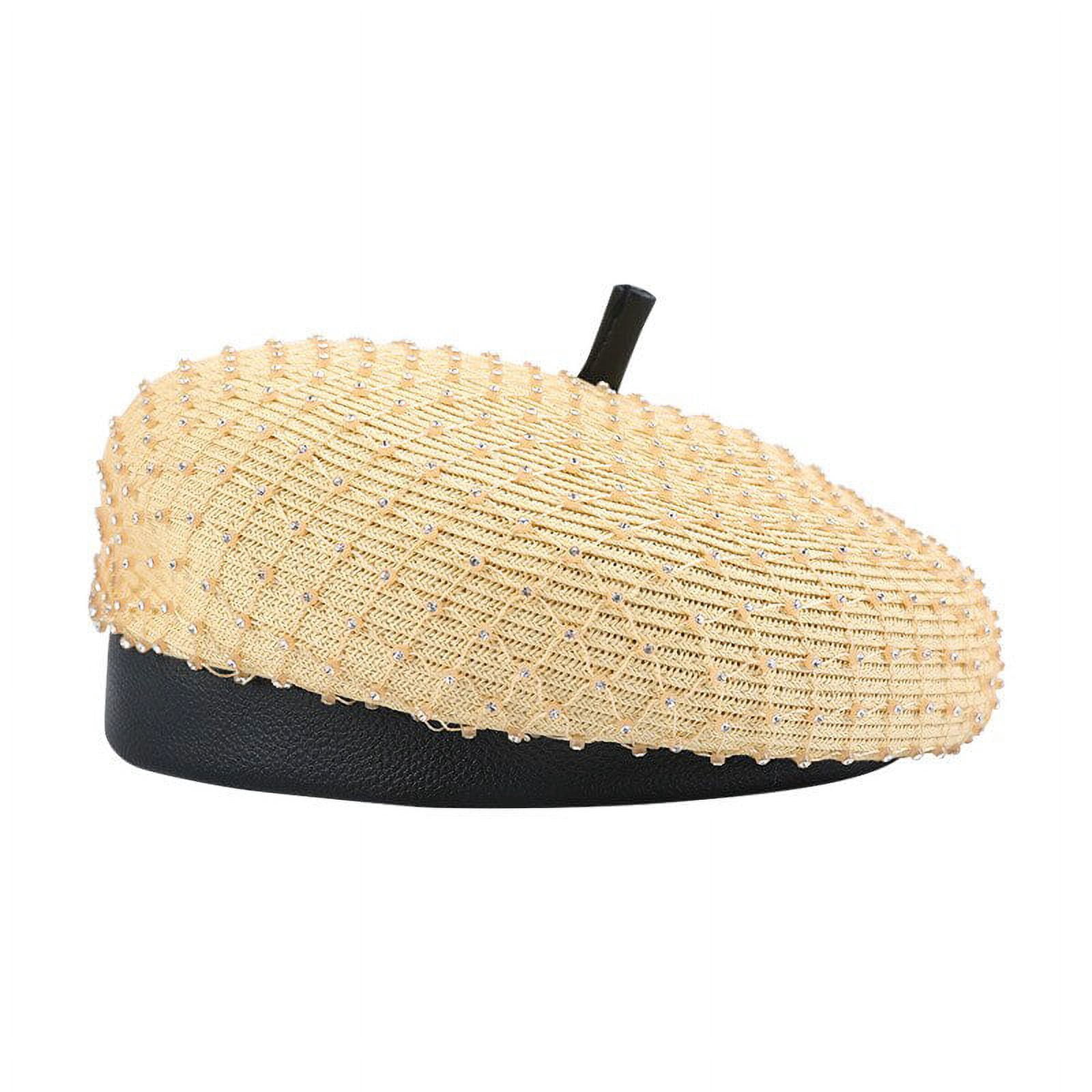 CoCopeaunts Womens Woven Berets Cap Spring Summer French Artist Rhinestone Beret Straw Hat Female Jewelry Painter Caps Bonnet Cap Wholesale