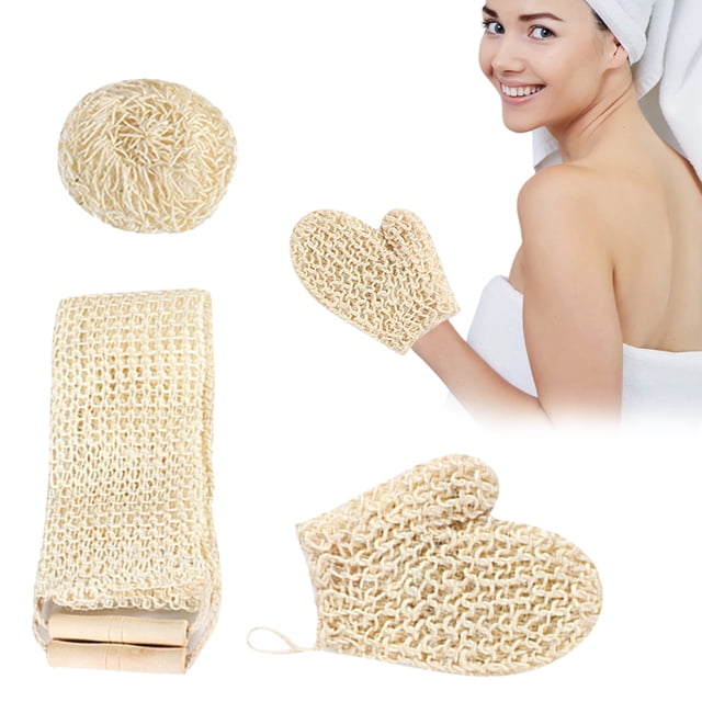 Correa para lavar la espalda de yute y Guantes exfoliantes de yute BuyWeek 3 piezas