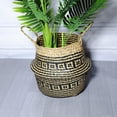 thumbnail image 2 of Foldable Handmade Folding Wicker Grass Weaving Chrysanthemum Black Plaids Pattern Storage Basket for Storing Cosmetics, Dirty Clothes, 2 of 15