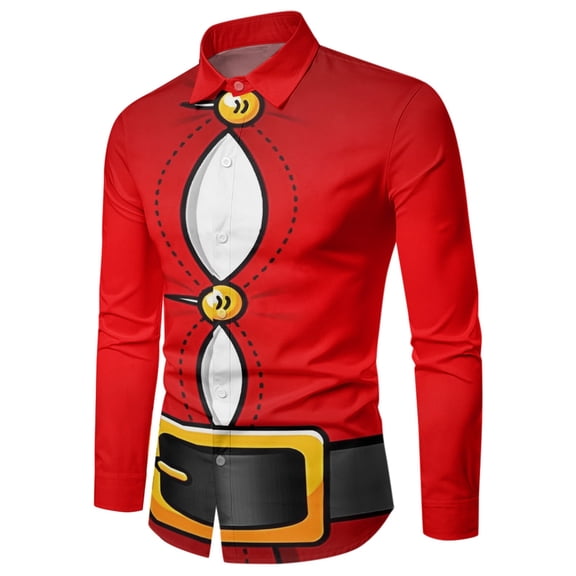 Mens Christmas Long Sleeve Button Down Shirt Casual Slim Fit Dress Shirts