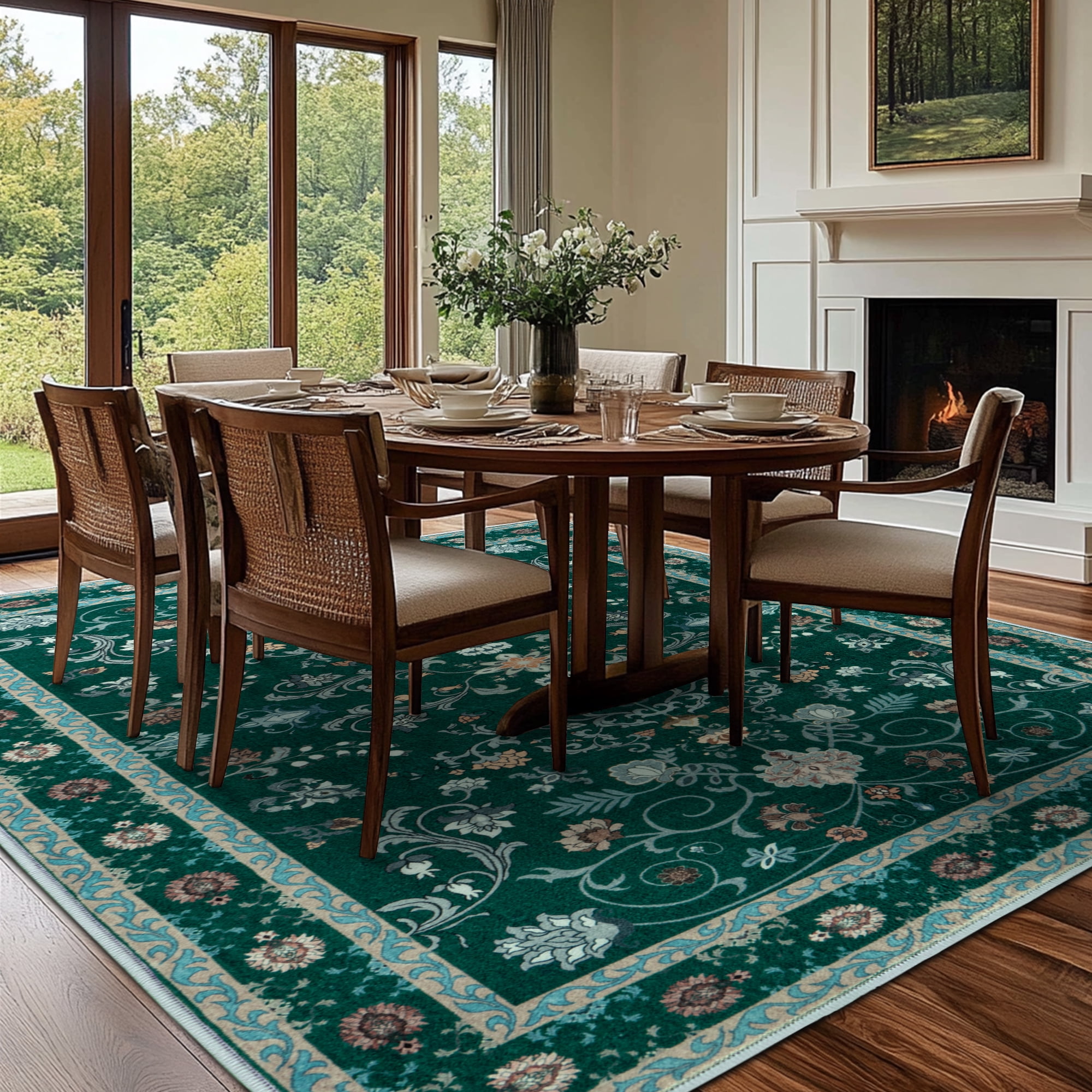 ZENELESS Washable Large Area Rugs for Living Room, 8x10 Non-slip Carpet for Dining Room,Modern Accent Rug for Bedroom, Dark Green