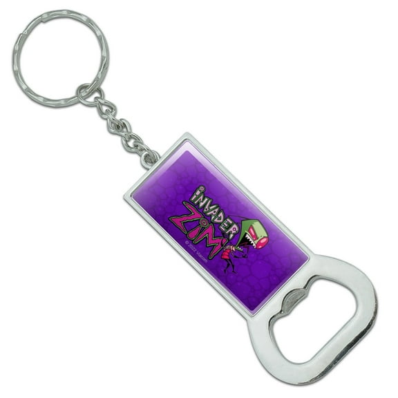Invader Zim Keychain Rectangle Chrome Plated Metal Bottle Cap Opener